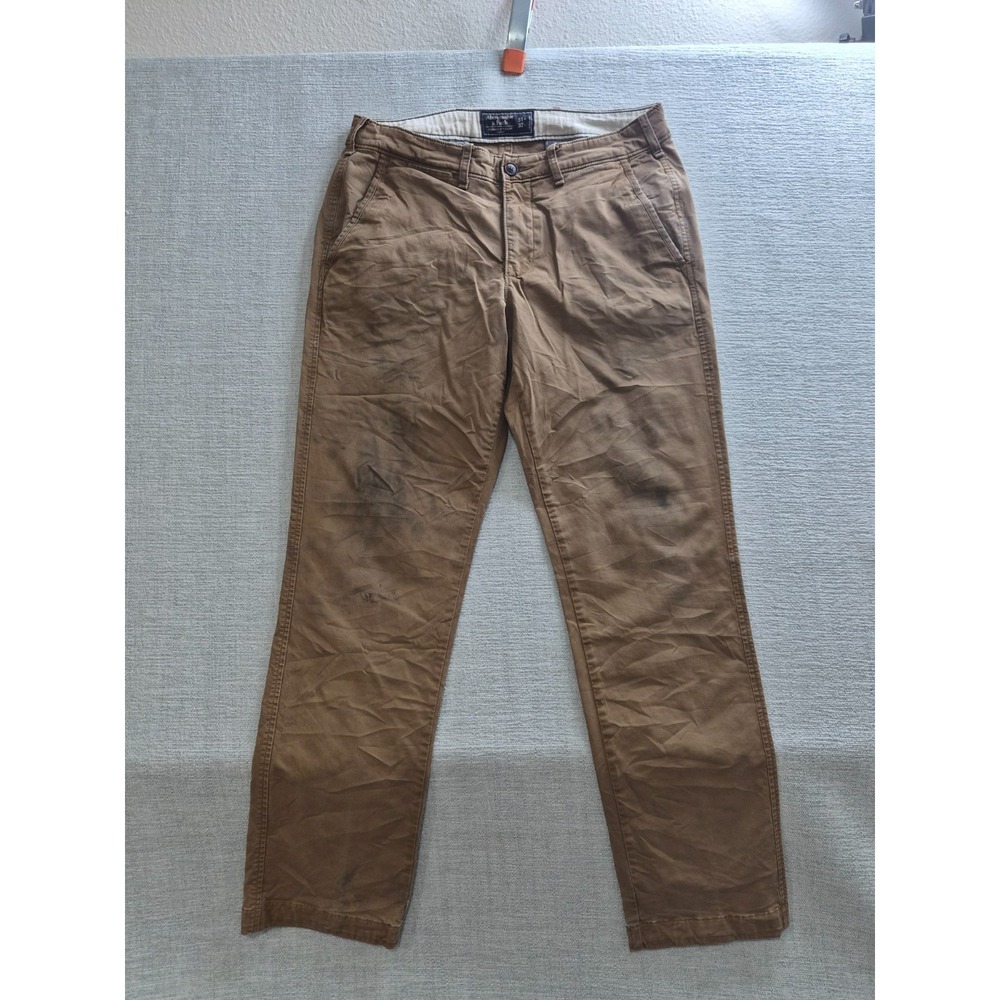 Abercrombie & Fitch Kennan Straight Pants Mens 31x32 Beige Stretch Flat Front